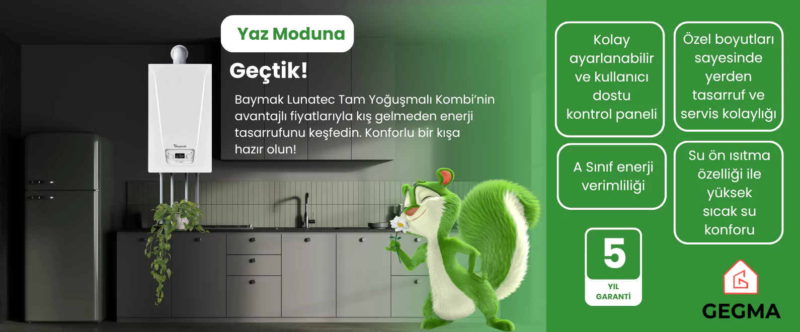 Baymak Lunatec tam yoğuşmalı kombi özellikleri ve kampanyası.