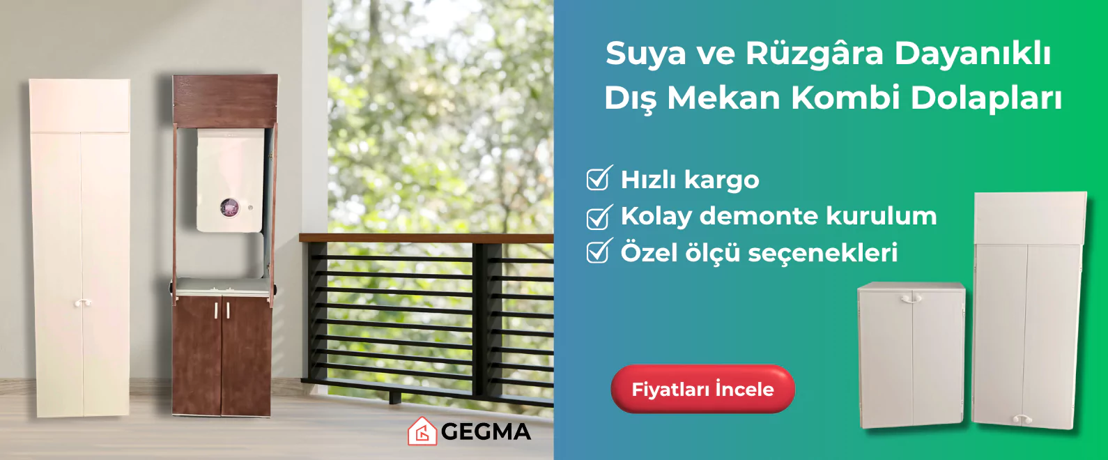 Suya ve rüzgâra dayanıklı PVC kombi dolapları – balkon ve dış mekan için.